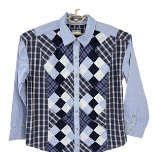 We The Free Blue Argyle Button Down Shirt (Oversized)